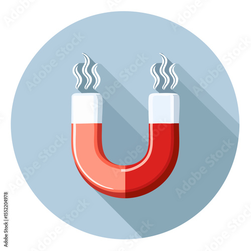 Cartoon horseshoe magnet icon with steam illustration power attraction force influence magnetism concept scientific experiment on gray background