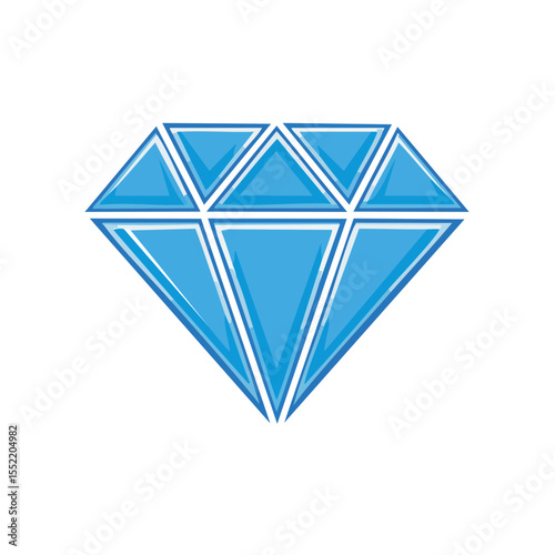 Sparkling blue diamond gemstone illustration with facets on black background for luxury and jewelry designs. Shiny and valuable crystal icon