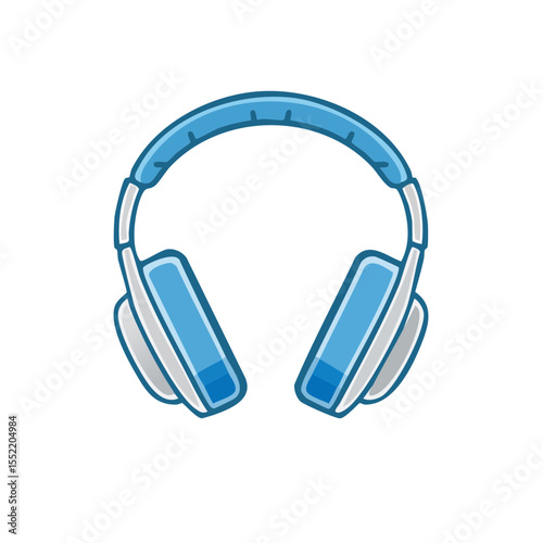 Isolated Cartoon Style Headphones in Light Blue and White on a Black Background
