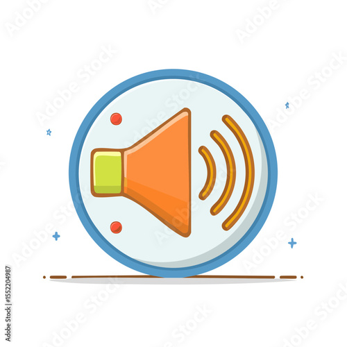 Orange Speaker Icon with Sound Waves Circle Design Audio Volume Media