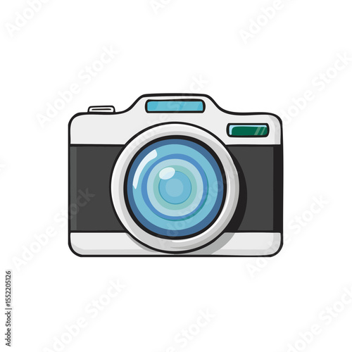Camera illustration photo device with blue lens for creating pictures and images on black background