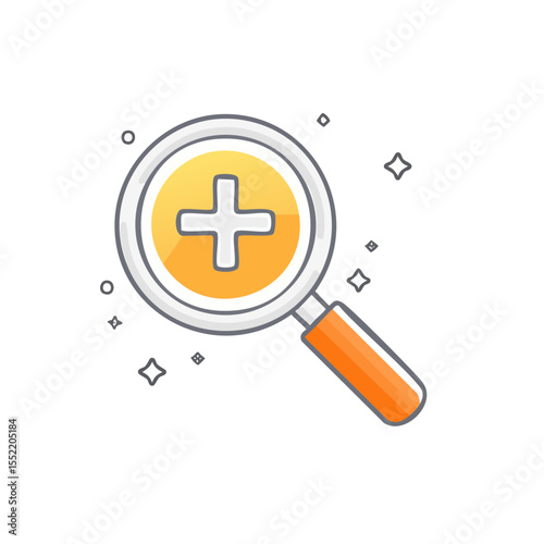 Magnifying glass with plus symbol for search, find, zoom in, increase, addition, and explore concepts for website, app, and ui design elements