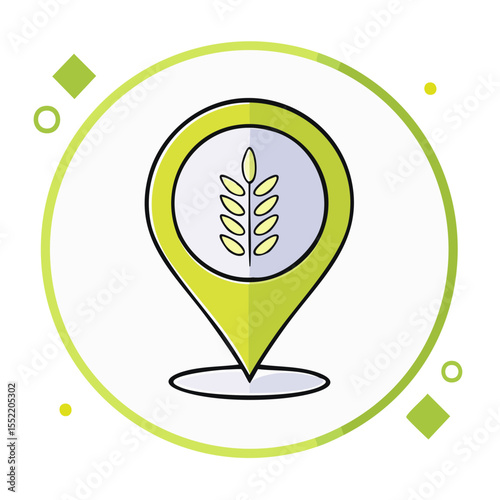 Agriculture location pin with wheat symbol indicates farming area or grain market vector icon