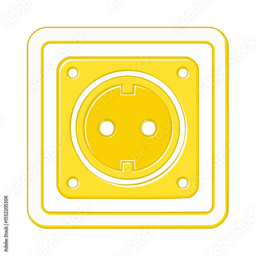 Yellow electrical outlet illustration providing power source wall mount energy connection for indoor device safety supply needs
