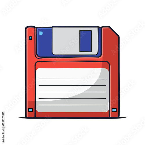 Vintage Computer Floppy Disk Illustration Red Blue Data Storage Isolated Icon