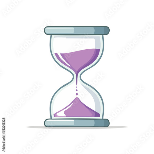 Illustration of a light blue hourglass with light purple sand on a solid black background