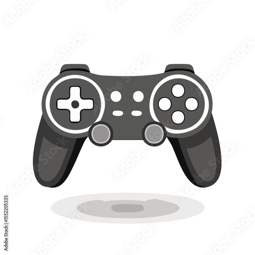 Illustration of a Gray Video Game Controller on Black Background with Shadow