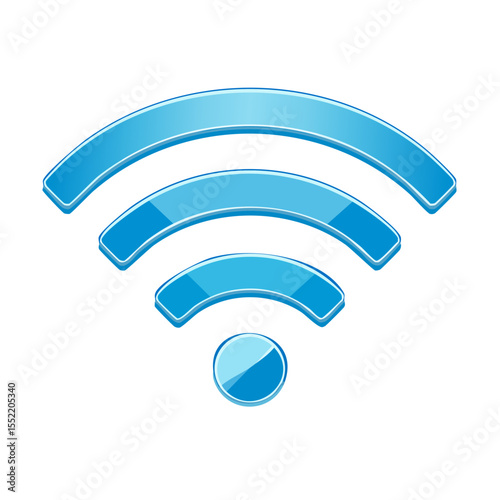 Wireless Network Symbol: Blue Glossy Icon on Black, Internet Connection, Communication