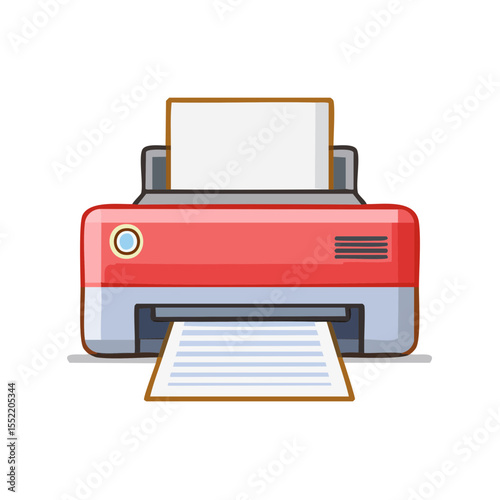 Red Printer Printing Documents Office Technology Equipment Stationery Illustration Design