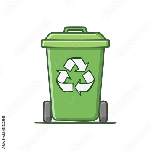 Recycle Bin Illustration Green Garbage Container with Recycling Symbol on Black Background