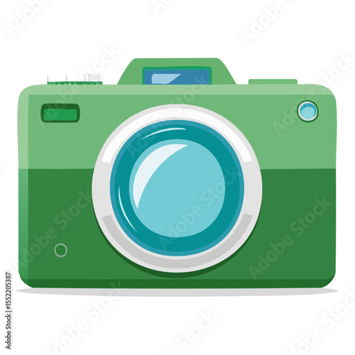 Illustration of a Green Camera with Light Blue Lens ready to take artistic photos