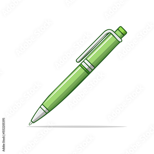 Green ballpoint pen writing on paper stationery office supply education illustration