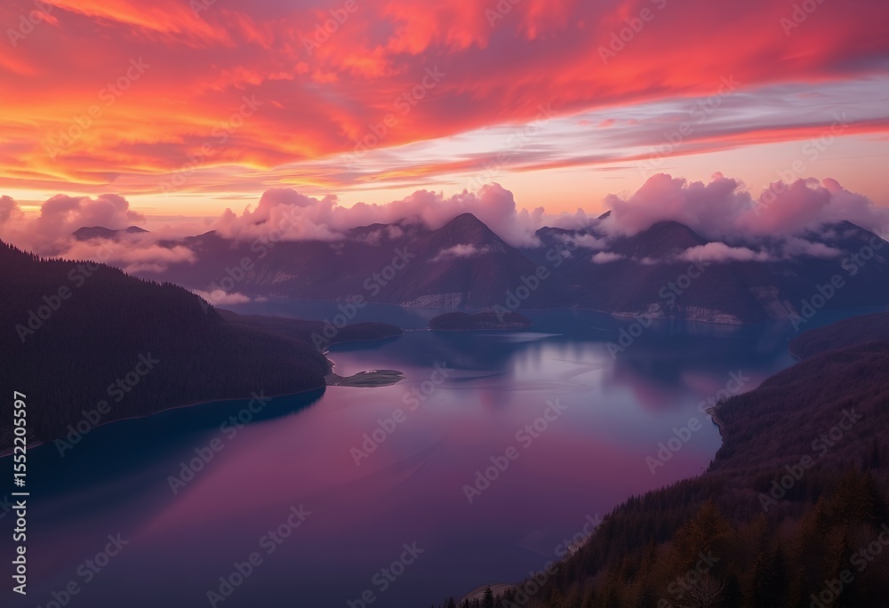 Fototapeta premium Mystic Lake Under Fiery Sky