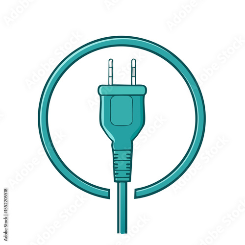 Electric Plug Inside of Wire Circle Symbol for Power Supply Connection and Electricity Consumption in teal with dark backdrop