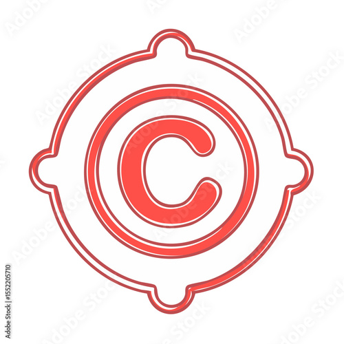 Copyright Symbol Badge with Retro Design Elements in Red and White on Dark Background