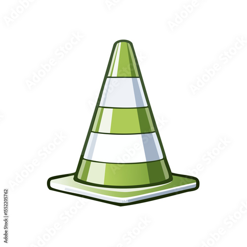 Cartoon Lime Green Safety Cone with White Stripes on a Black Background Illustration Hazard Traffic Construction Site Roadway Caution
