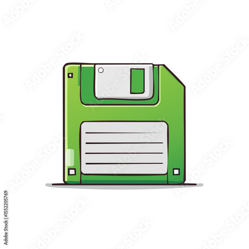 Green Floppy Disk Computer Data Storage Media Cartoon Illustration on Black Background