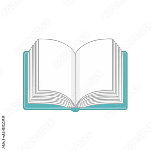 Open book illustration with blank pages vector, reading resource, learning concept, educational background, knowledge tool, textbook icon, blue cover graphic