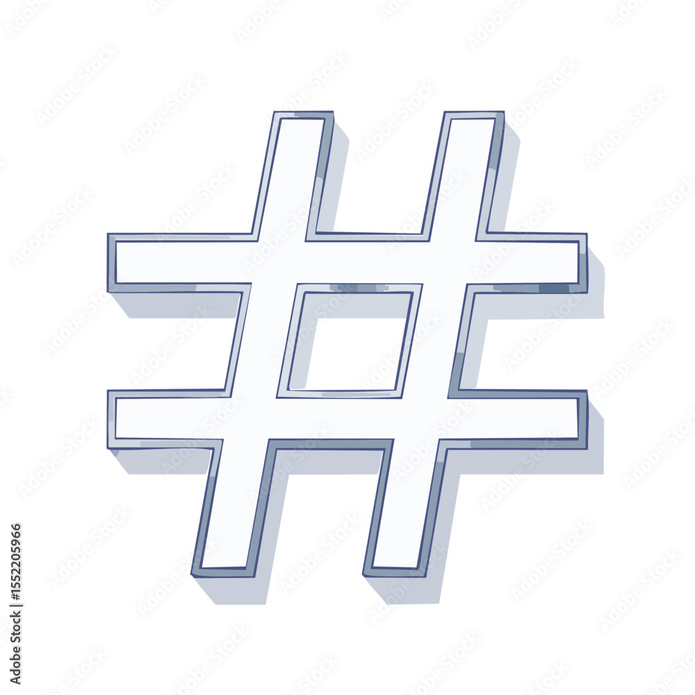 Fototapeta premium Hashtag Sign 3D White and Blue on Black Backdrop Social Media Symbol Outline Cartoon Style Simple Design