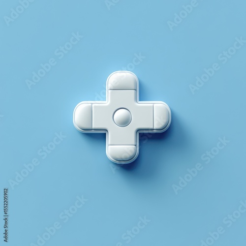 White plus sign shaped object on light blue background emphasizing healthcare and medical themes