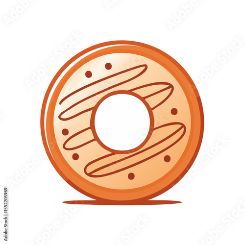 Cartoon Donut with Orange Glaze and Sprinkles Isolated on Black Background Sweet Treat Pastry Bakery Confectionery