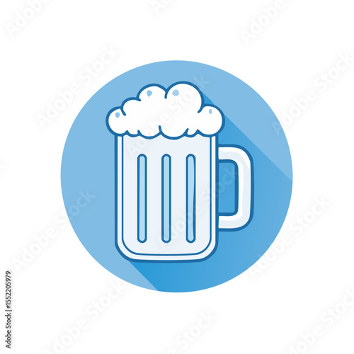 Cartoon beer mug icon design illustration with foam in circle on black background party celebration drinking refreshment