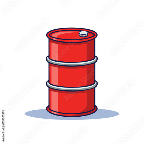 Single red barrel container illustration on black background for oil fuel or dangerous chemical waste cartoon vector art style
