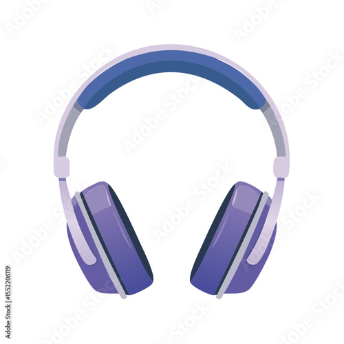 Purple and blue headphones on black background, listening device for music and podcasts