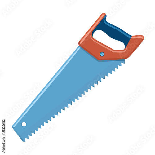 Handsaw illustration with plastic handle on black background for cutting wood planks for construction or carpentry work hand tool icon