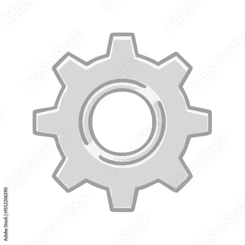 Single gray gear illustration on black background. Symbol for settings, connection, process, or mechanical concepts.