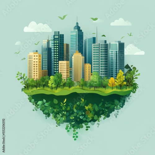 Modern city surrounded by green landscape showcasing urban nature coexistence