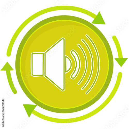 Audio Volume Cycle Indicator with Sound Waves, Yellow Circle and Green Rotation Arrows