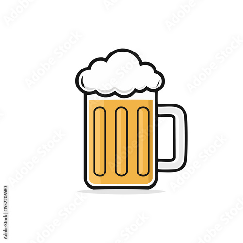 Stylized Beer Mug Illustration Full of Refreshing Foamy Lager Drink on Black Background