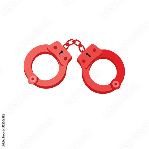 Vibrant Red Handcuffs Linked Together Symbolic of Law Enforcement and Justice on Black Background