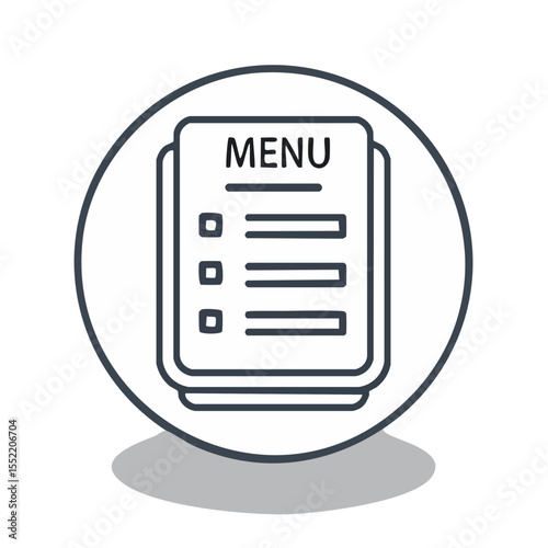 Restaurant Food Menu Outline Icon Illustration on Isolated Round White Background