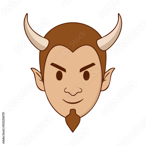 Cartoon devil character head illustration with horns and goatee isolated against a dark background