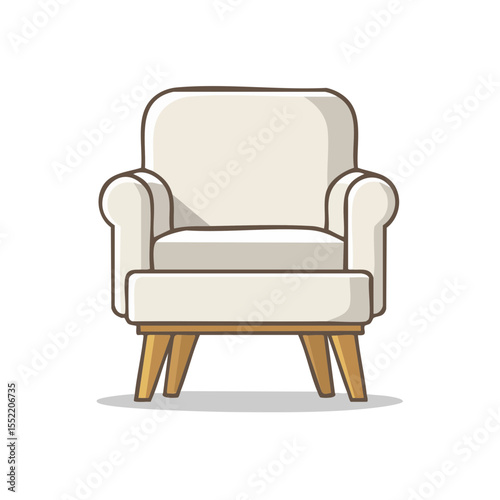 Stylish Cream Armchair Cartoon Illustration Wood Legs Comfort Seating Furniture Minimalist Design