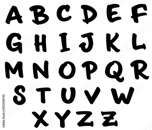 Set of comic style letters, vector comic letters, vector hand drawn comic alphabet A to Z, black letters without outline
