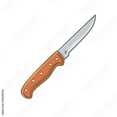 Cartoon Kitchen Knife with Wooden Handle Illustration on Black Background Cutlery Cooking Tool Sharp Blade