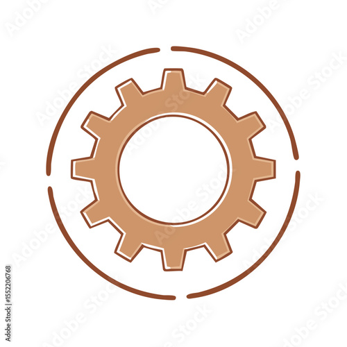 Cogwheel and circular frame in tan color on black background representing process and mechanism for design template