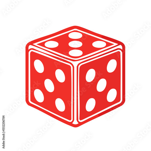 Red dice with white spots icon illustration for casino games and random luck chance on a black background