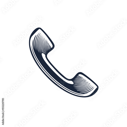 Isolated vintage phone handset illustration on black background, retro communication device, call support and contact symbol