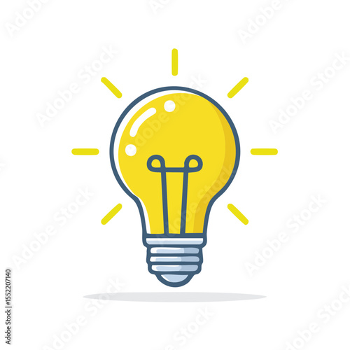 Bright yellow lightbulb illuminates against black background. Symbolizing an idea, inspiration, creativity, and knowledge icon vector