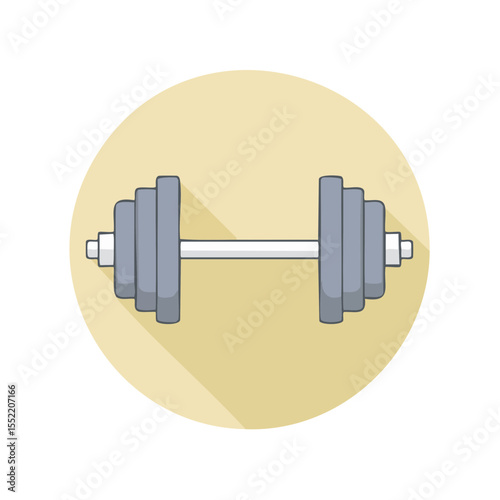 Illustration of a Classic Dumbbell on a Light Yellow Circle Promoting Fitness and Strength Training