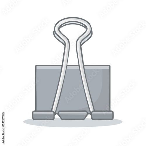 Gray Metal Binder Clip Illustration for Office Supplies or Paperwork Organizing against Black Backdrop