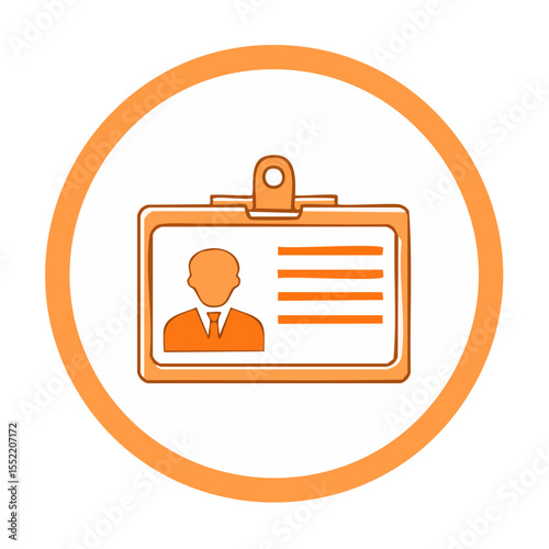 Identification Badge Icon with Person in Suit and Tie within Orange Circle for Business or Security Concept
