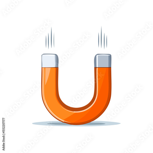 Orange Horseshoe Magnet with Magnetic Field Force for Science Experiments and Physics Lessons Cartoon