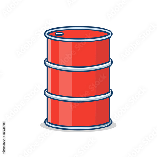 Illustration of a red metal barrel for oil or hazardous waste storage in a cartoon style on black background