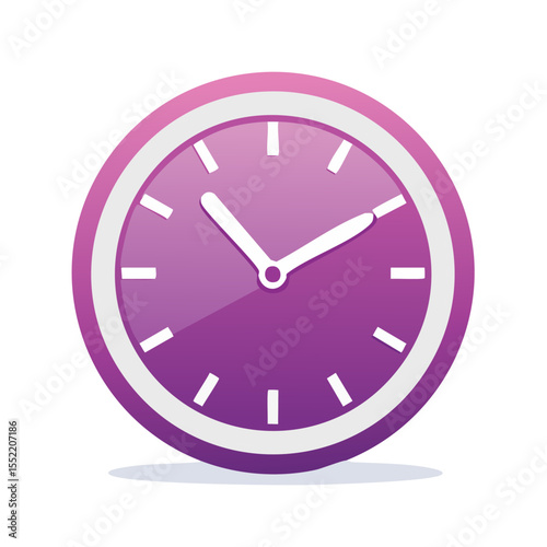 Purple gradient clock with white hands and hour markers indicates time on black background