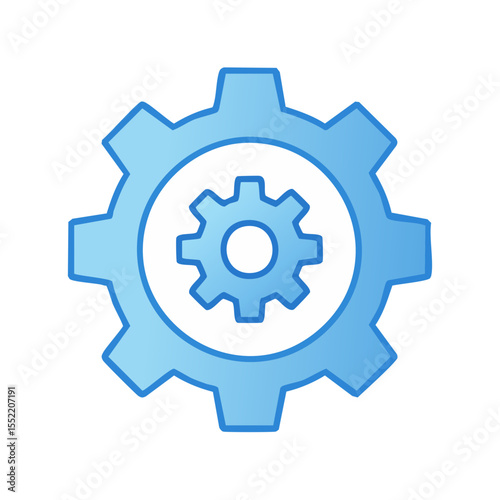 Double gear mechanism icon design showing system settings and work configuration process of cogwheels in a blue gradient vector illustration
